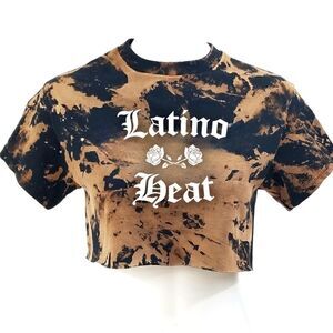 LATINO HEAT Wrestling Acid Wash Cropped Crop Top Band Tee Rock Tee latina y2k